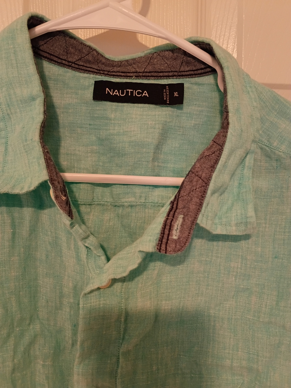 Nautica Men's Blue Green 100% Linen Shirt NWOT XL Nice! MSRP $98